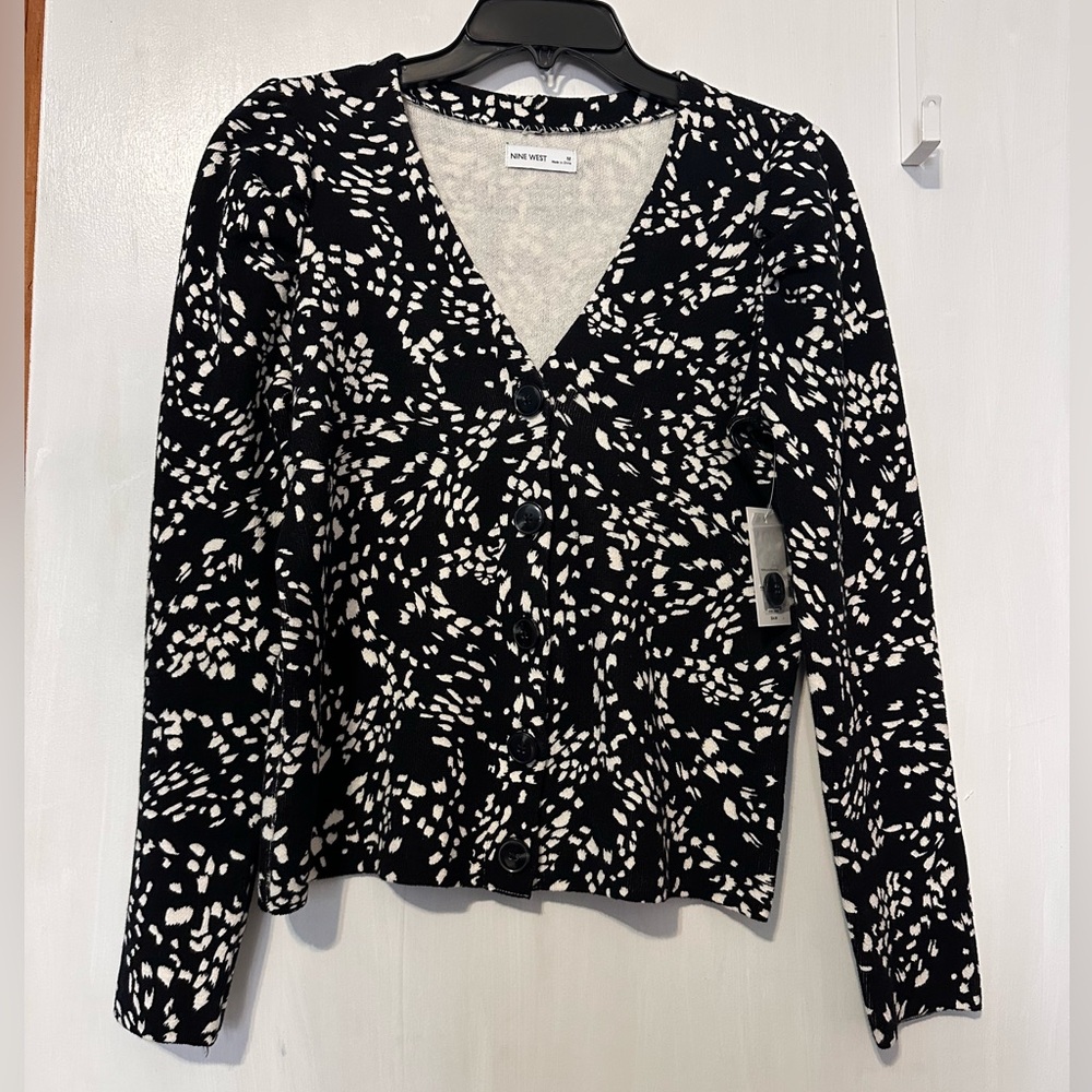 Women’s Black & White Cardigan Sweater, Medium, NWT